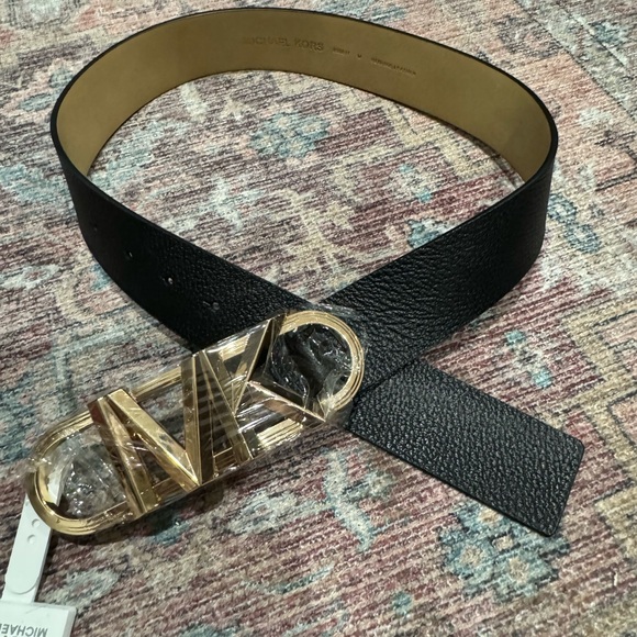 NWT Original MICHAEL KORS Signature Buckle Belt medium Leather black - Picture 1 of 9